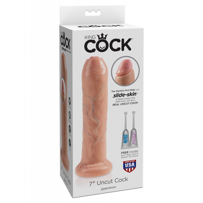King Cock 7" Uncut Cock Slide-Skin Dildo - Flesh