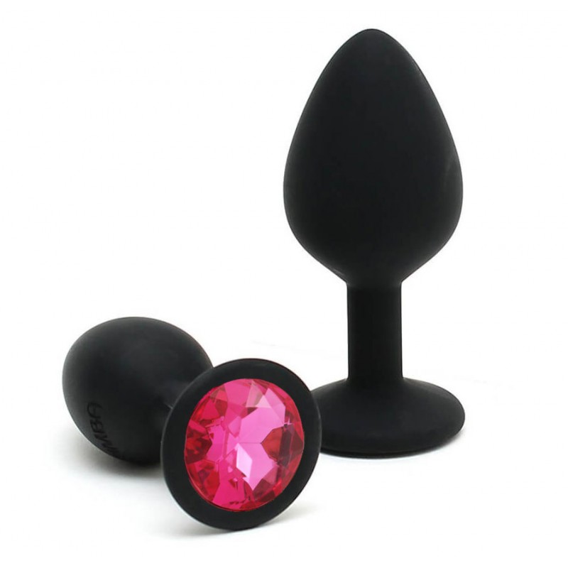 Adora Black Jewel Silicone Butt Plug - Hot Pink - Large