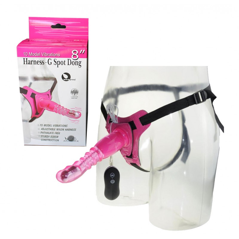 Aphrodesia 8 Inch Harness Strap On Vibrator - Pink
