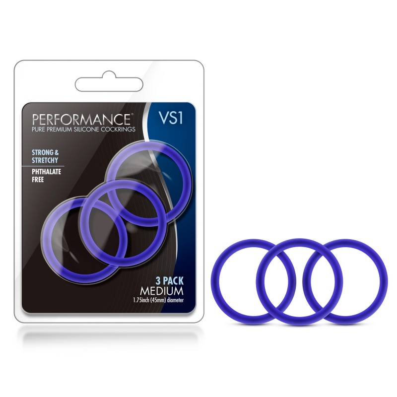 Performance VS1 Medium Silicone Cock Rings - Blue