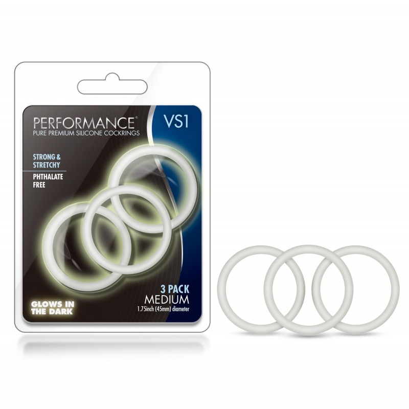 Performance VS1 Medium Silicone Cock Rings - White (Glow-in-the-Dark)