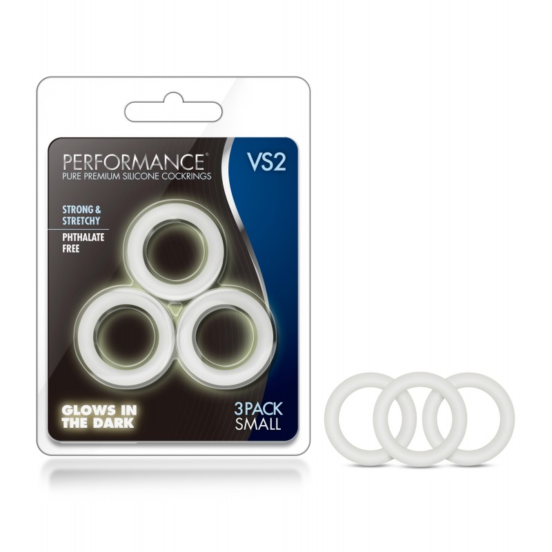 Performance VS2 Small Silicone Cock Rings - White (Glow-in-the-Dark)