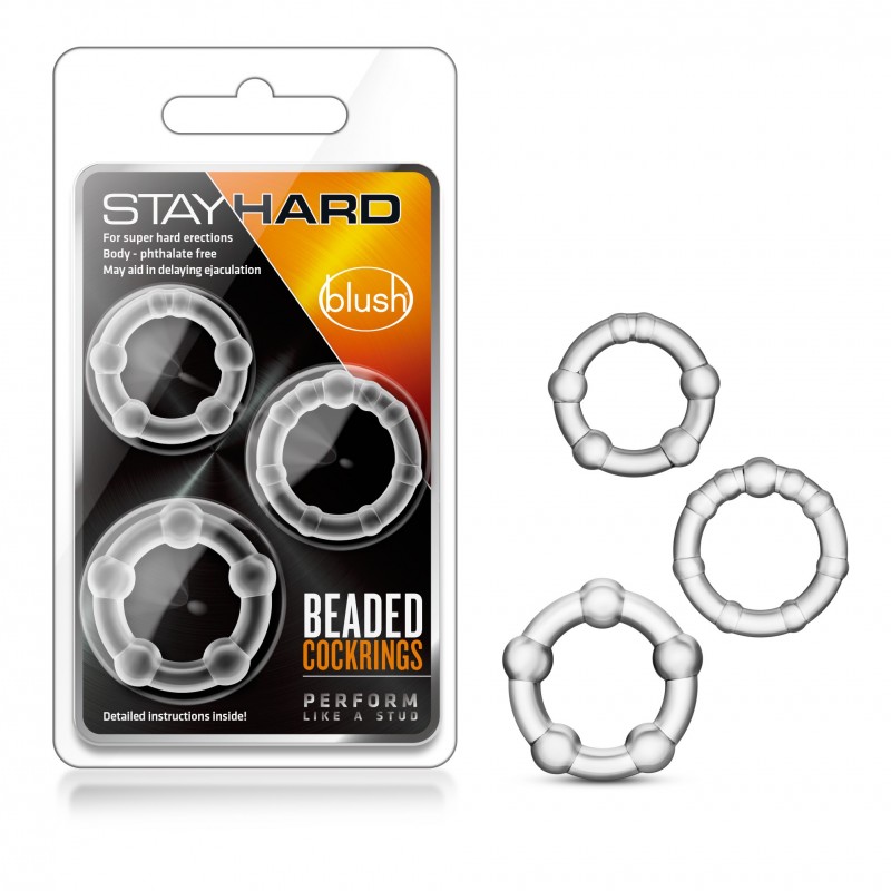 Stay Hard Beaded Cockrings - Clear