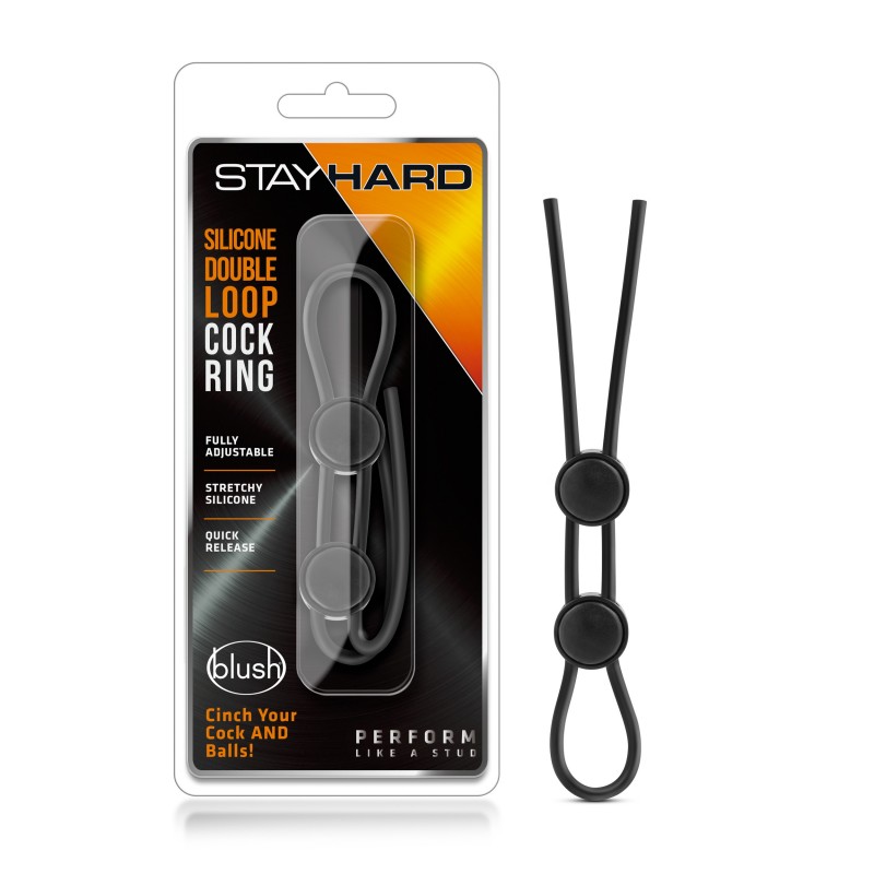 Stay Hard Silicone Double Loop Cock Ring - Black