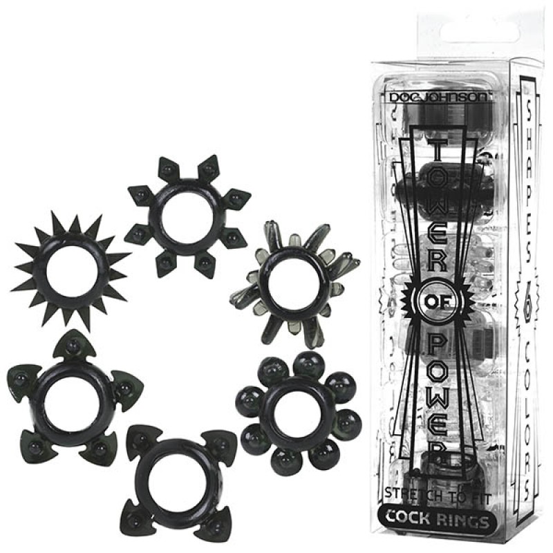 Tower of Power Black Cock Rings 6-Pack