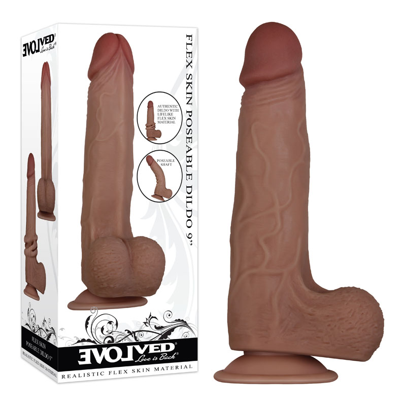 Flex Skin Poseable Dildo 9'' Brown