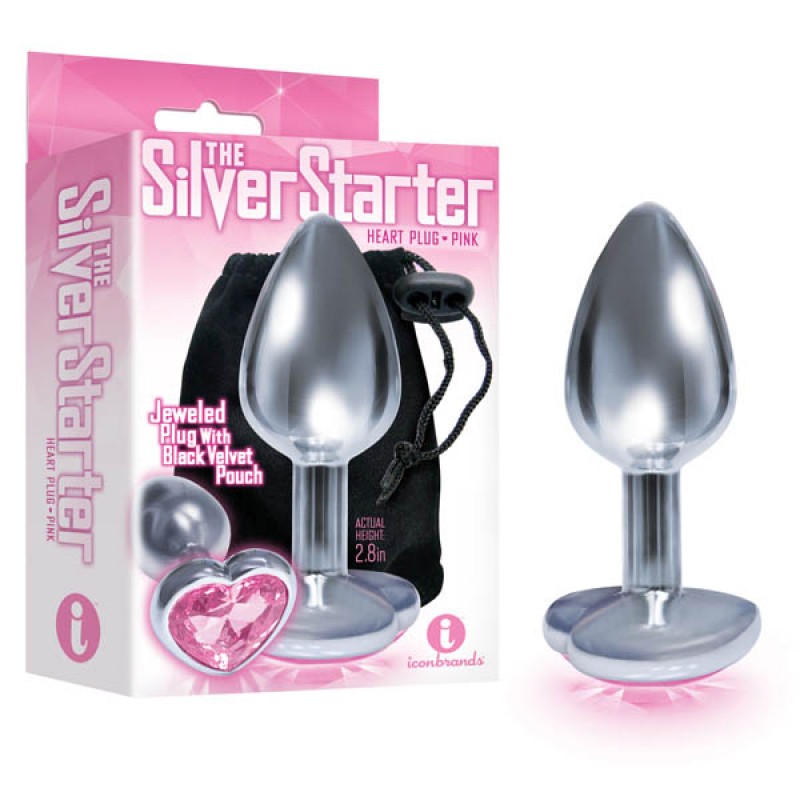 Silver Starter Bejeweled Heart Plug - Pink