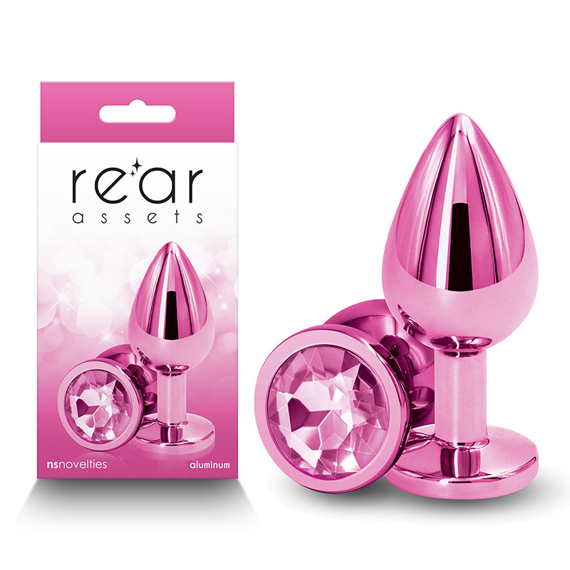 Rear Assets Medium Metal Butt Plug with Round Gem Base - Pink