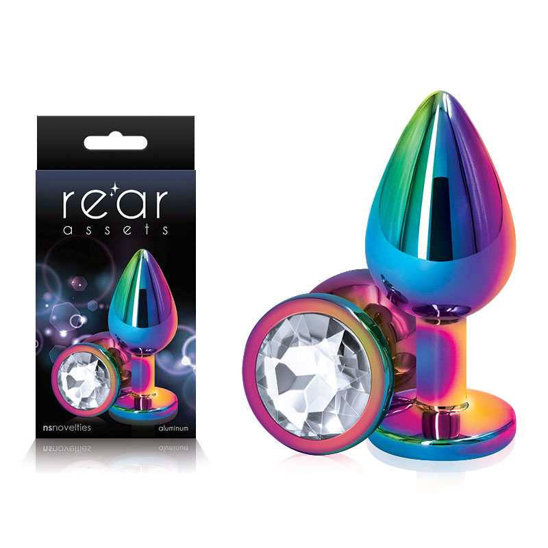 Rear Assets Multicoloured Butt Plug - Medium (Round Clear Gem)