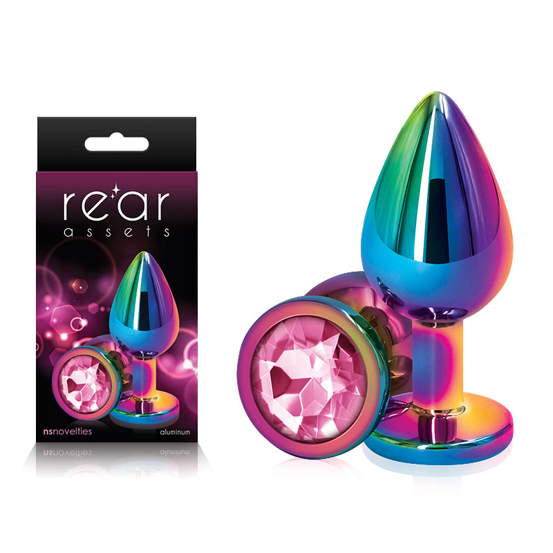 Rear Assets Multicoloured Butt Plug - Medium (Round Pink Gem)