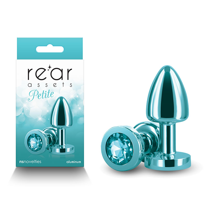 Rear Assets Petite Metal Butt Plug with Round Gem Base - Teal