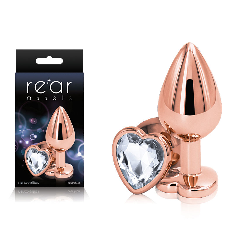 Rear Assets Rose Gold Butt Plug - Medium (Heart Clear Gem)