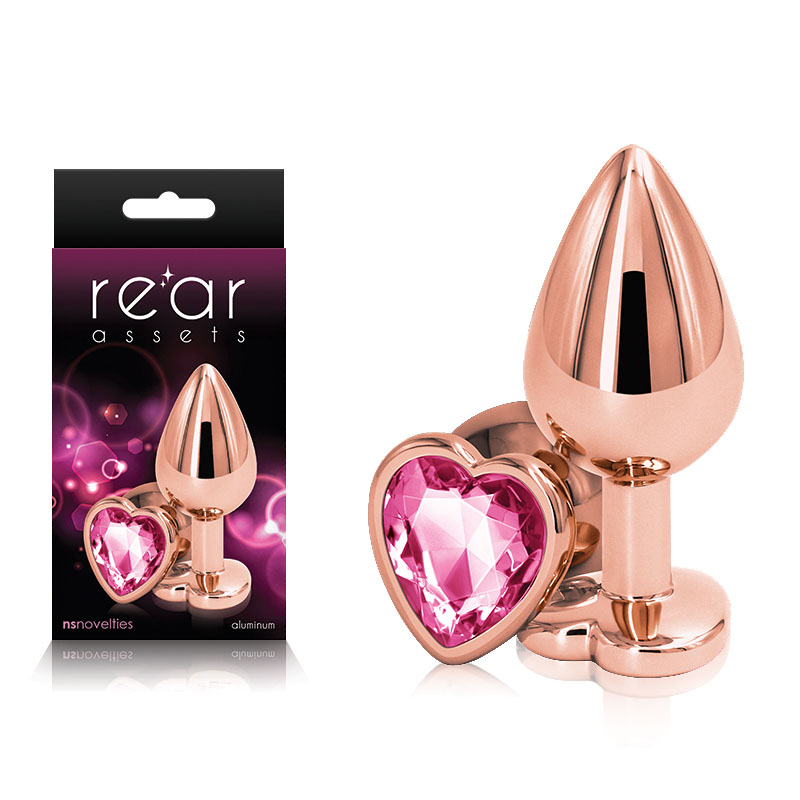 Rear Assets Rose Gold Butt Plug - Medium (Heart Pink Gem)