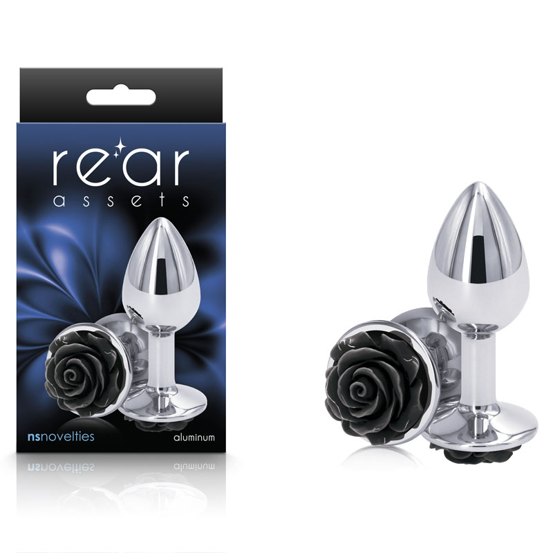 Rear Assets Silver Butt Plug - Small (Black Rose)