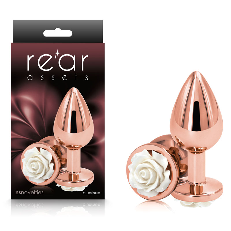 Rear Assets Rose Gold Butt Plug - Medium (White Rose)