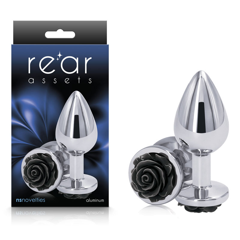 Rear Assets Silver Butt Plug - Medium (Black Rose)