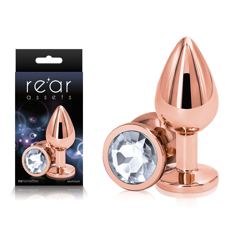 Rear Assets Rose Gold Butt Plug - Medium (Round Clear Gem)