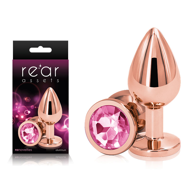 Rear Assets Rose Gold Butt Plug - Medium (Round Pink Gem)