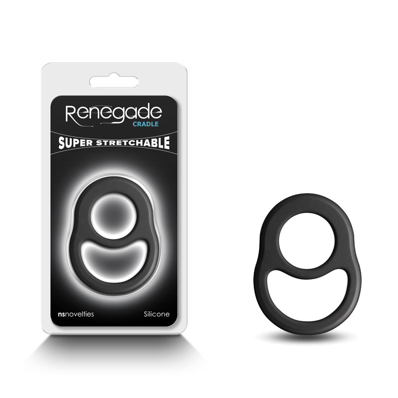 Renegade Cradle Cock & Balls Ring - Black