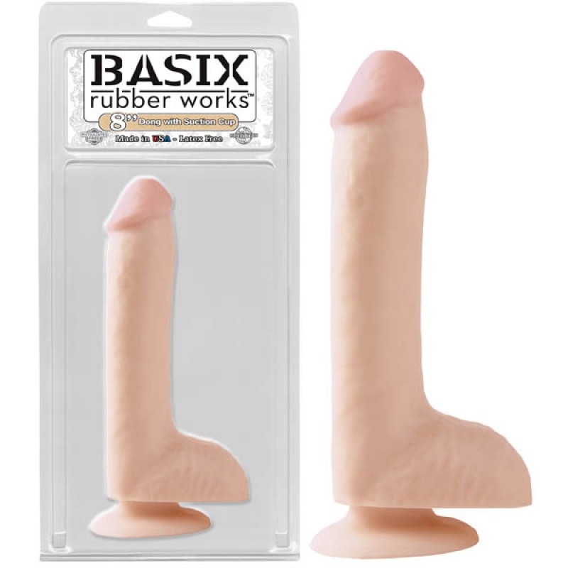 Basix Rubber Works 8-inch Dong With Suction Cup - Flesh