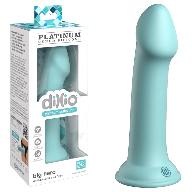 Dillio Platinum Big Hero 6 Inch Platinum Silicone Dildo - Teal