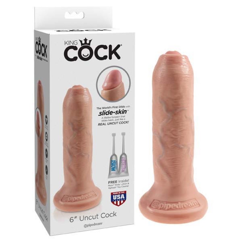 King Cock 6" Uncut Cock Slide-Skin Dildo - Flesh