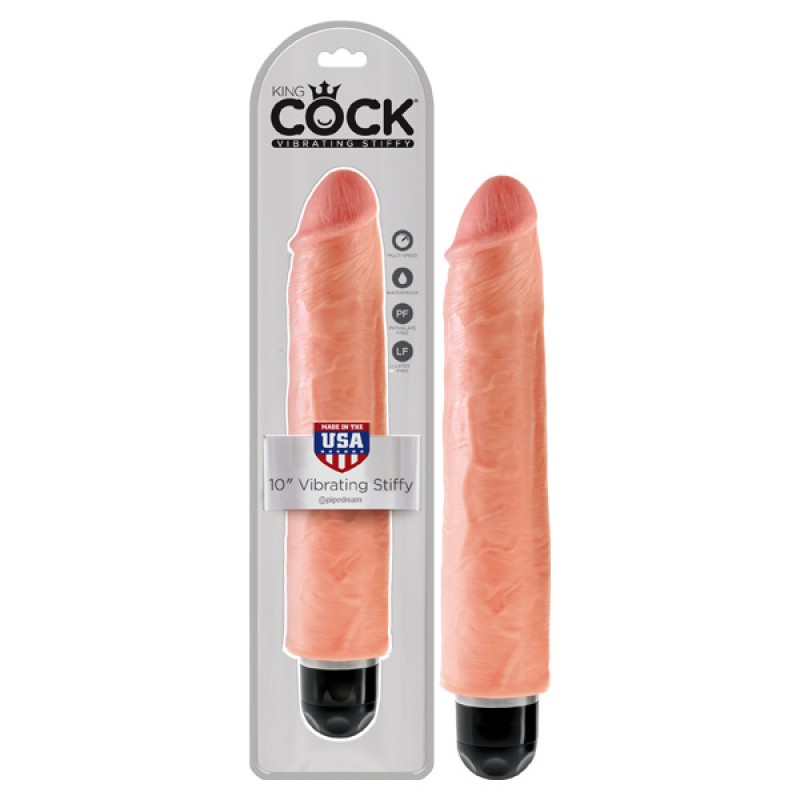 King Cock 10'' Vibrating Stiffy Dildo - Flesh