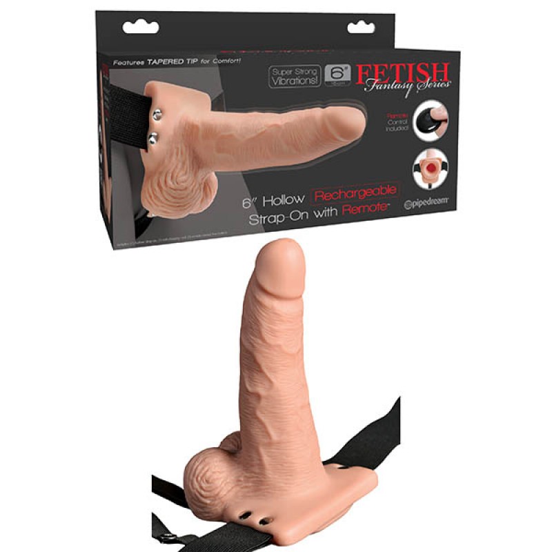 Fetish Fantasy Vibrating 6'' Hollow Strap-On with Remote - Flesh