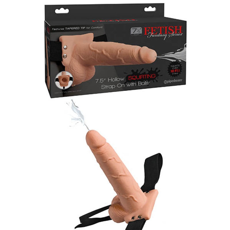 Squirting 7.5 inch Hollow Strap-On with Balls