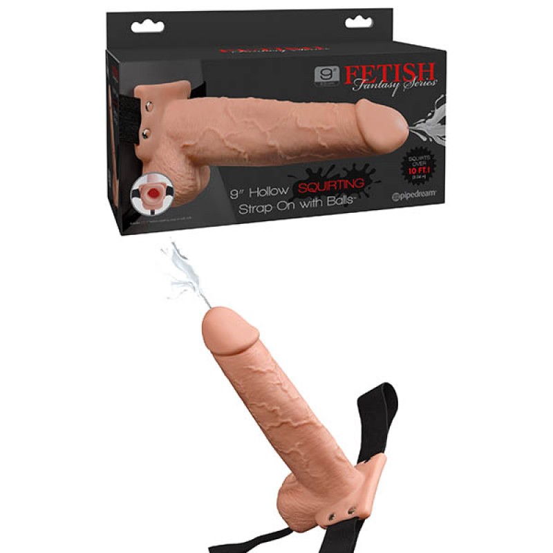 Squirting 9 inch Hollow Strap-On with Balls
