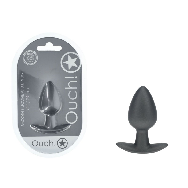 OUCH! Smooth Silicone Anal Plug Medium - Gun Metal