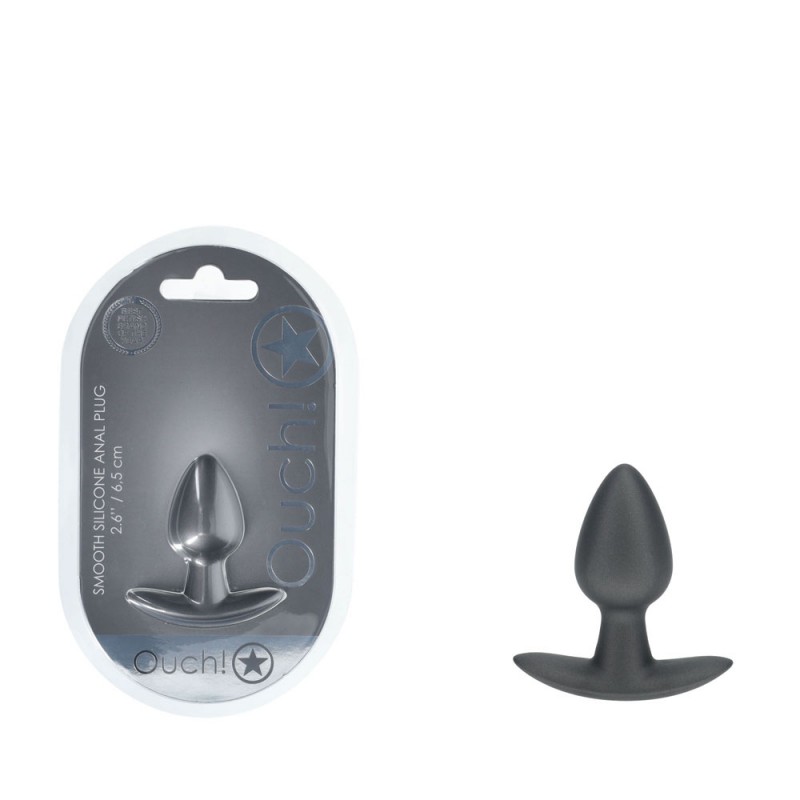 OUCH! Smooth Silicone Anal Plug Small - Gun Metal