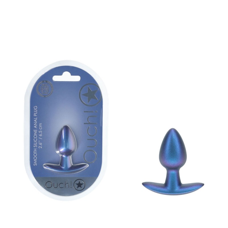 OUCH! Smooth Silicone Anal Plug Small - Metallic Blue