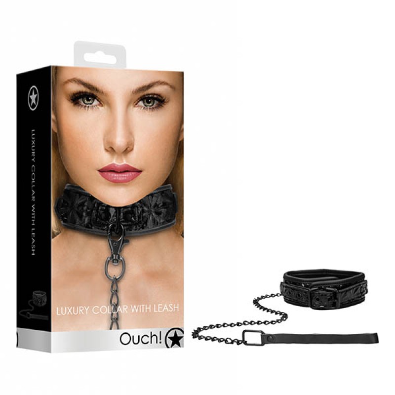 Ouch! Luxury Collar with Leash - Black