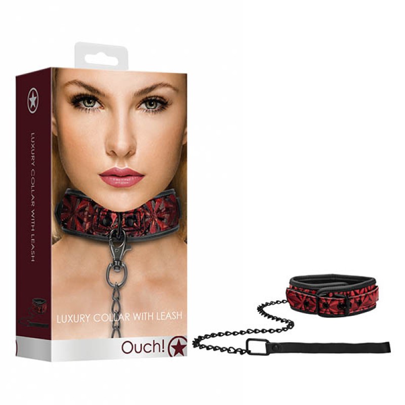 Ouch! Luxury Collar with Leash - Burgundy