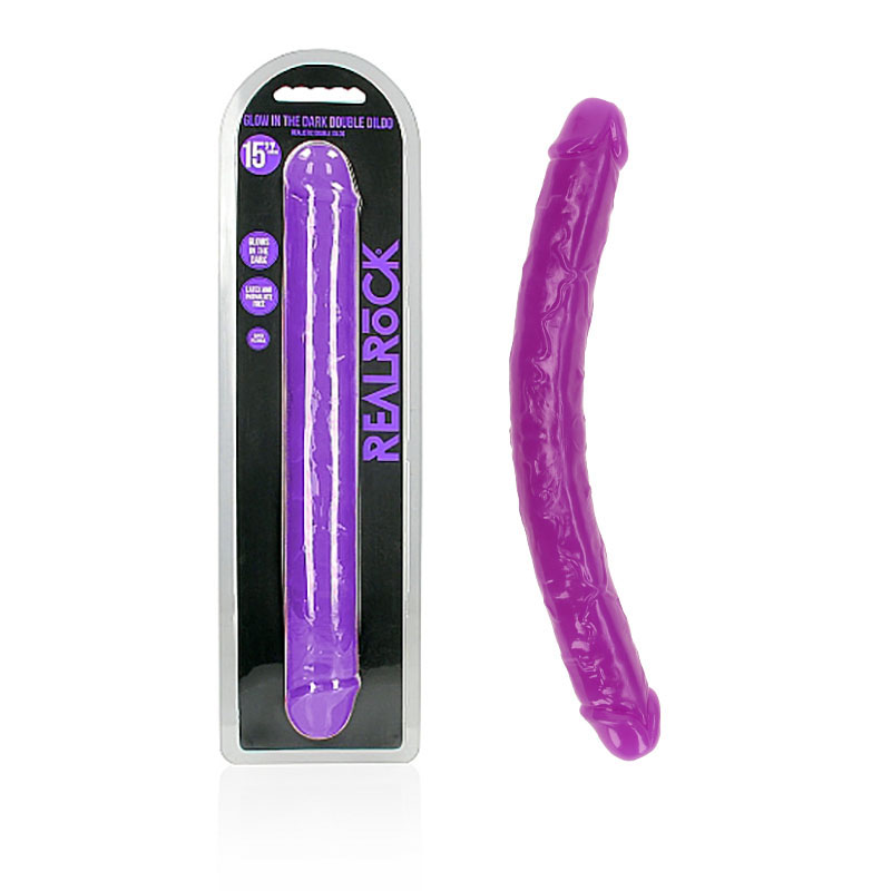 Realrock Glow in the Dark 15'' Double Dong - Purple