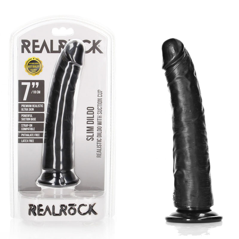 Realrock Realistic 8'' Slim Dildo with Suction Cup - Black