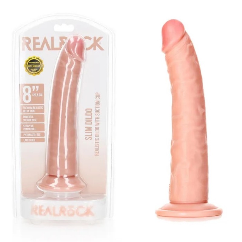 Realrock Realistic 8'' Slim Dildo with Suction Cup - Flesh