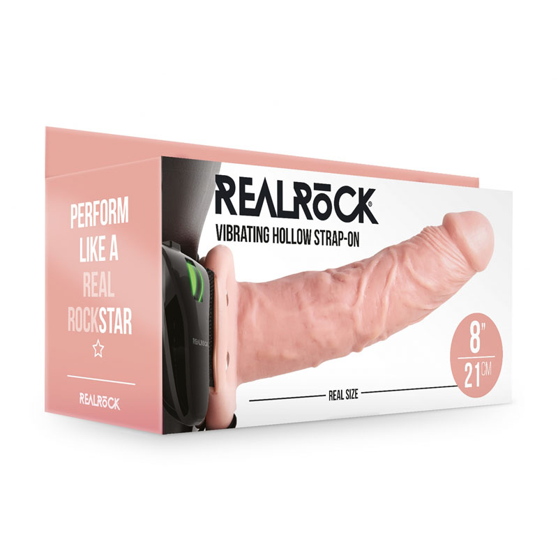 RealRock Vibrating Hollow Strapon 8'' - Flesh