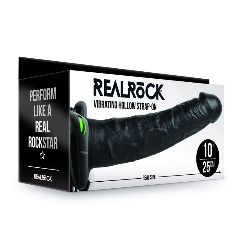 RealRock Vibrating Hollow Strap-On 10'' - Black