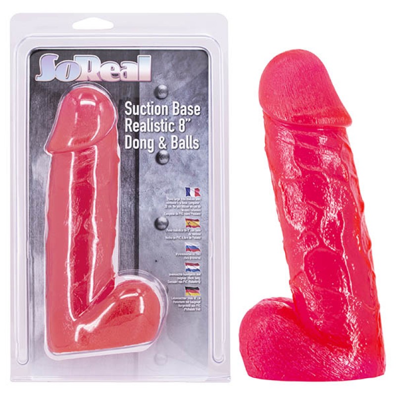 So Real Suction Base Realistic 8" Dong and Balls - Pink