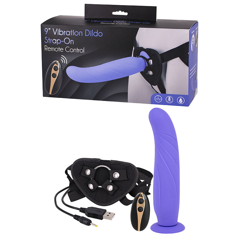 Rechargeable 9'' Vibration Dildo Strap-On - Purple