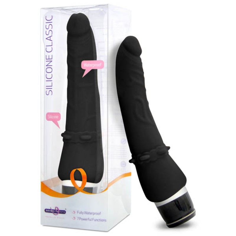 Silicone Classic Vibe with Clitoral Stimulator - Black