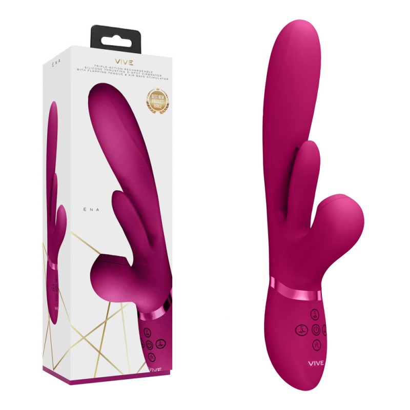 VIVE Ena Thrusting Vibrator with Air Wave Stimulator - Pink