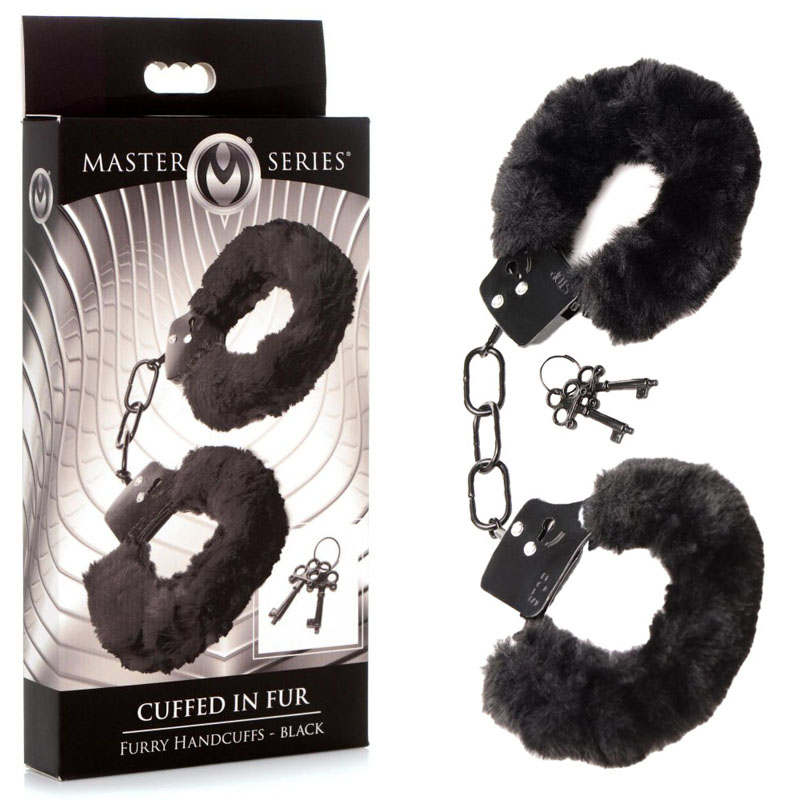 Master Series Cuffed in Fur Handcuffs - Black